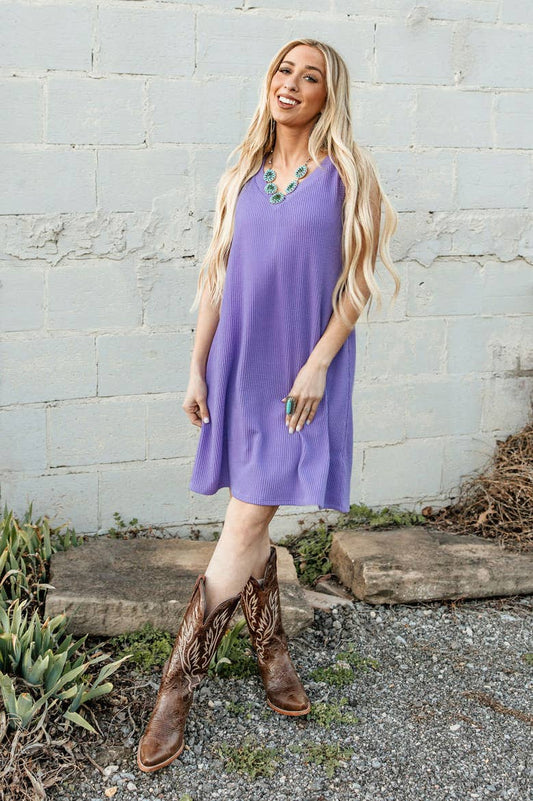 Ladies Dresses - Ribbed V-Neckline Dress by Andree