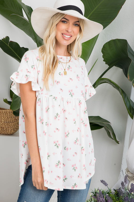 Ladies Top - Floral Printed Baby Doll Top