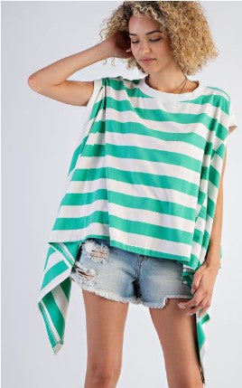 Ladies Top - Easel Rugby Stripe Washed Knit Top