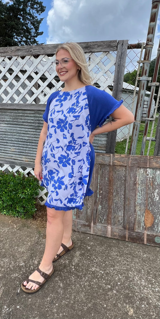 Ladies Dresses - Umgee Linen Blend Floral Dress
