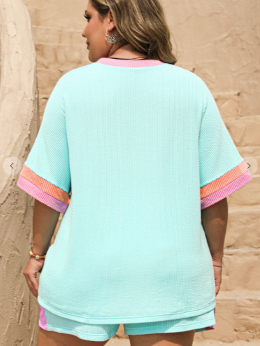 Ladies Shorts Sets - Corded Knit Shorts Set (Plus Size)