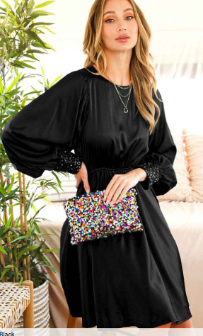 Ladies Dresses - Sequin Midi Satin Dress