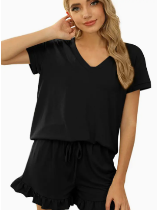 Ladies Shorts Set - Ruffled Hem Shorts and Top Set