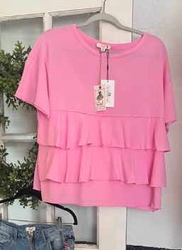 Ladies Tops - Easel Ruffled Cotton Slub Top