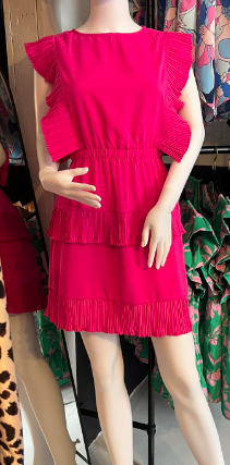 Ladies Dresses - Pleated Layered Ruffled Mini Dress