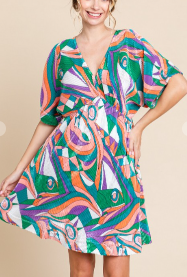 Ladies Dresses - Pleated V Neck
