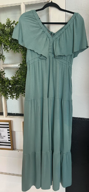 Ladies Dresses - Flutter Sleeve Ruffled Maxi Dress