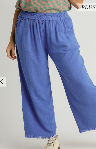 Ladies Pants - Umgee Wide Leg Linen Blend Pants, Plus Size