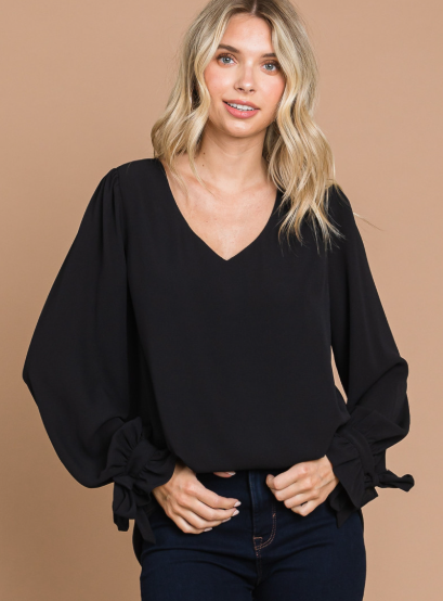 Ladies Top - Cotton Bleu Soft Woven V-Neck