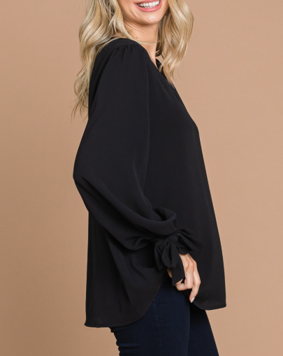 Ladies Top - Cotton Bleu Soft Woven V-Neck