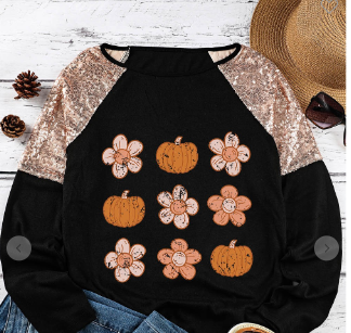 Ladies Top - Pumpkin Glitter and Sequin Top