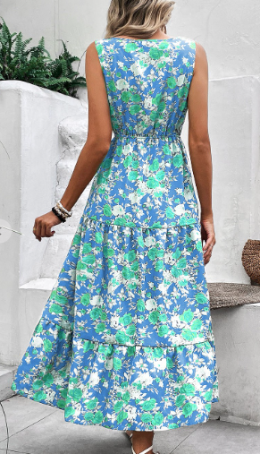 Ladies Dresses - Floral Tie Waist Maxi Dress