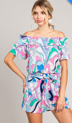 Ladies Short Set - Abstract Print Casual Short Set